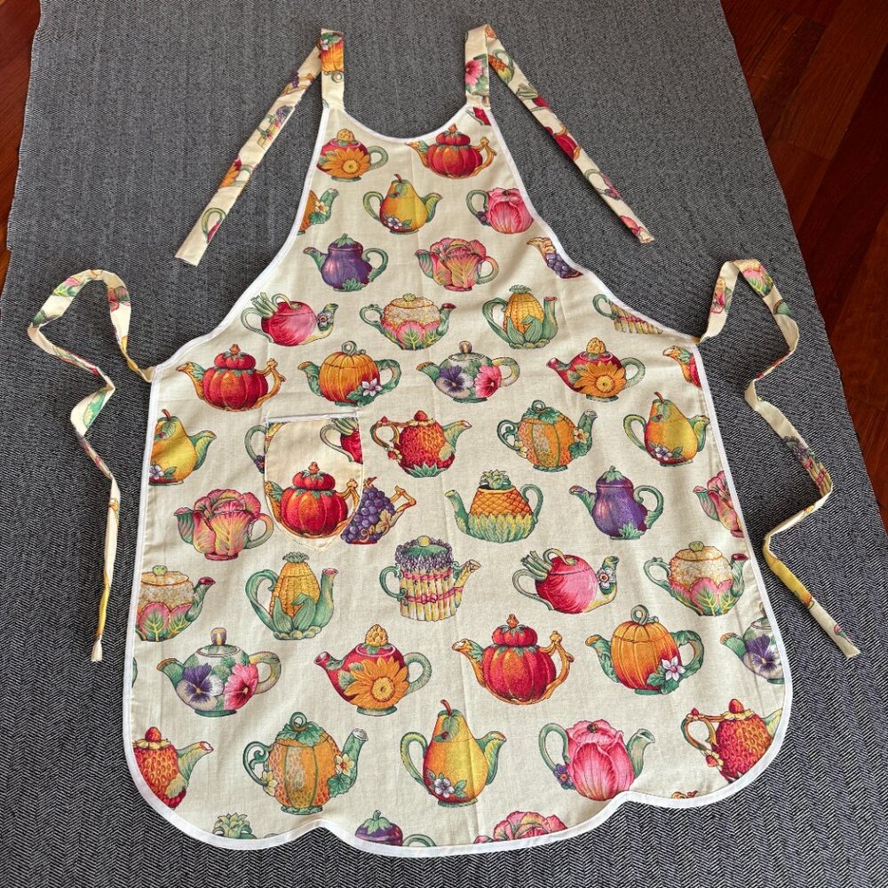 Full Apron Adorable Teapots Baking Cooking Crafting Workwear - Picture 4 of 16